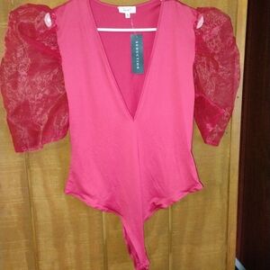 NWT Plus Size XL Red Classy Mesh Sleeves Body Suit